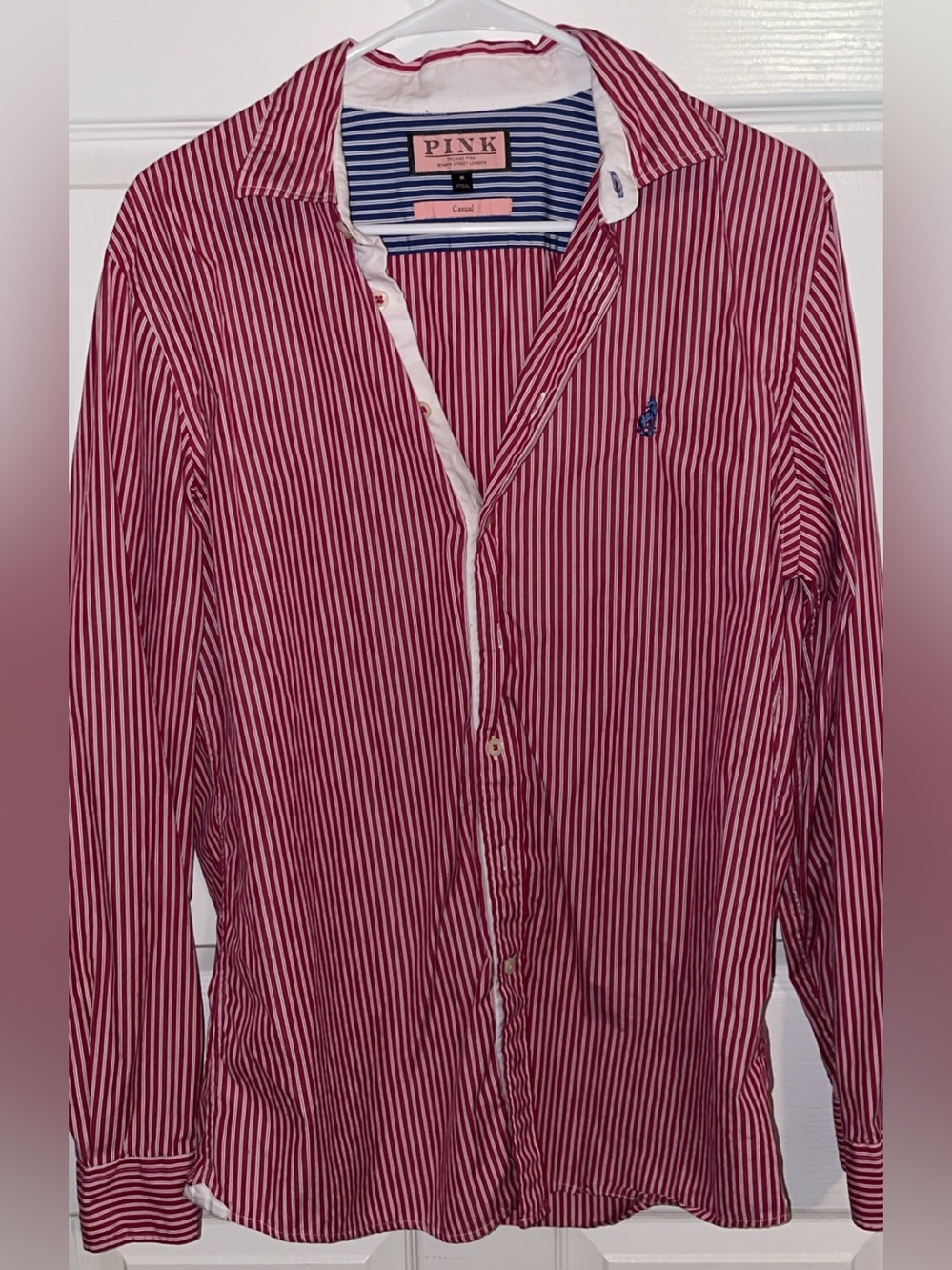 Thomas Pink Red and White Striped Casual Button-Down Shirt